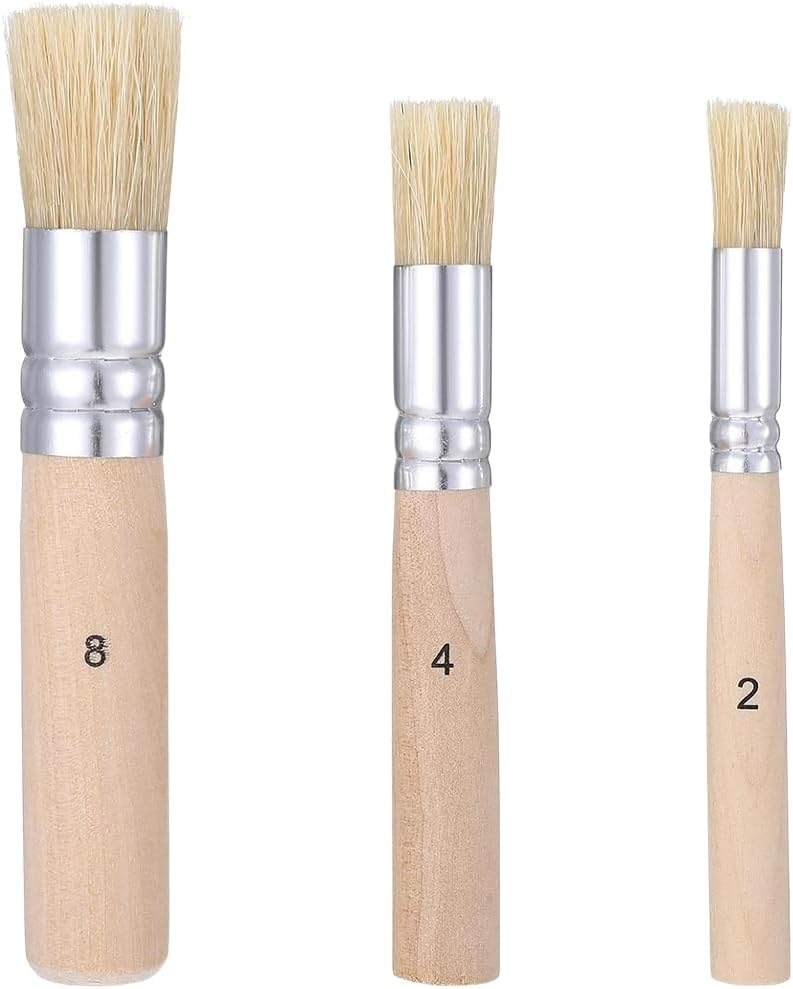 CRASPIRE 3 Sizes Wooden Stencil Brush Set Natural Bristle Handle Round Paint Washable Stenciling Brushes Acrylic Oil Watercolor Template Painting Project DIY Crafts Card Making Wall Art Gifts Artists
