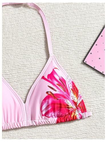 Milumia Girl's 3 Piece Swimsuit Floral Print Halter Bikini Set with Mesh Beach Skirts3