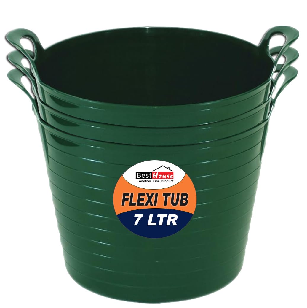 Best House | 3 Pcs of Flexi Tub with Handles | Small Size | Mini | 7 Litres | Green | Garden Tubs | Plastic Storage Container for Home, Washing, Garden Waste and DIY Projects โ image 1