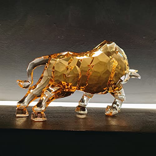 Darmomoon Fengshui Wall Street Bull Statue Acrylic Bull Figurine Sculpture Home Office Desk Decorative Ornament 8.7''L (Amber) #TOP5