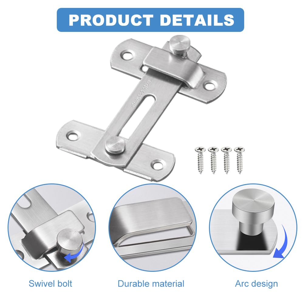 Flip Sliding Barn Door Lock, 180° 4 Inch Stainless Steel Angle Gate Latch, Slide Hardware Latch Buckle - Image 3