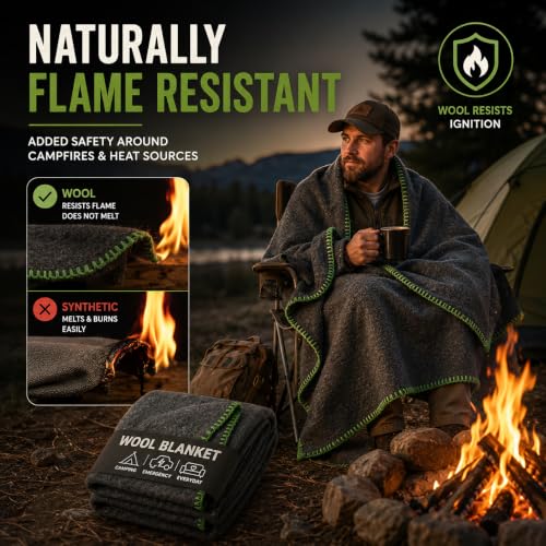 Image of Jmr Usa Inc. Military Wool Blanket for Camping, Emergency and Everyday Use, Fire Retardant Extra Thick and Warm Outdoor Wool Blanket, 80% Wool, Grey, Size 66X90.