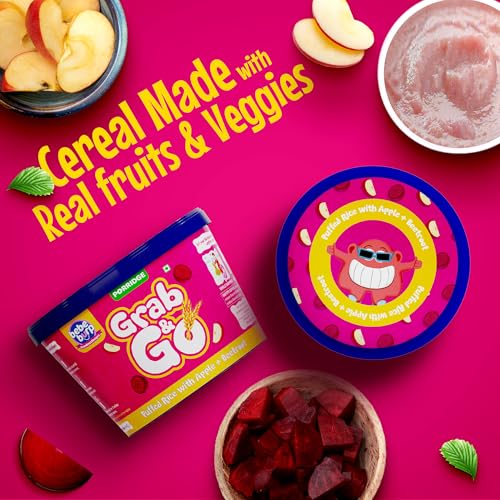Image of BE'BE' BURP Travel pack Grab & Go - Puffed Rice Mix Porridge with Apple & Beetroot |Natural Food No Sugar No Salt | No Artificial Preservatives & Flavours | 120gm (Pack of 4)