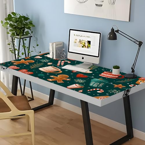 Image of Cozy Christmas Food Desktop Sticker 39.37x23.62In, Gingerbread Hot Cocoa Desk Decal, Easy Clean Table Surface Sticker, Warm Holiday Home Decor