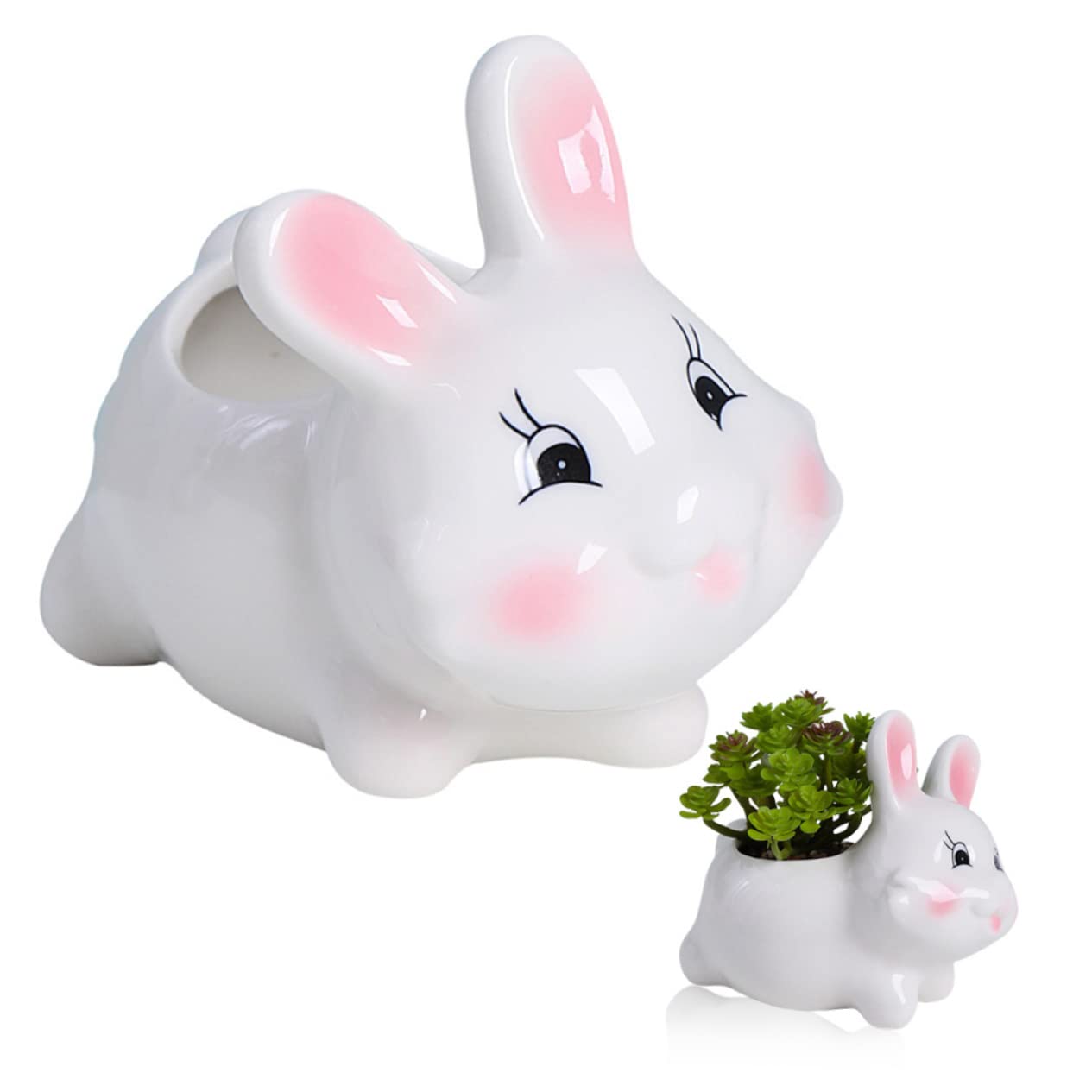 Lshtshf-ou Mini Ceramic Bunny Flowerpot Succulent Planter Decorative Rabbit Ornament