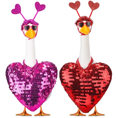 Abbylike 2 Sets Valentine's Day Porch Goose Outfits Love Heart