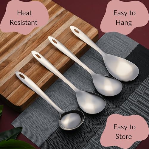 Image of Montavo by FnS 4 Pieces Stainless Steel Serving Spoon Set | 1 Gravy Ladle, 1 Rice Server & 2 Veg Serving Spoons | Premium Kitchen Serving Utensils for Home, Dining & Buffet
