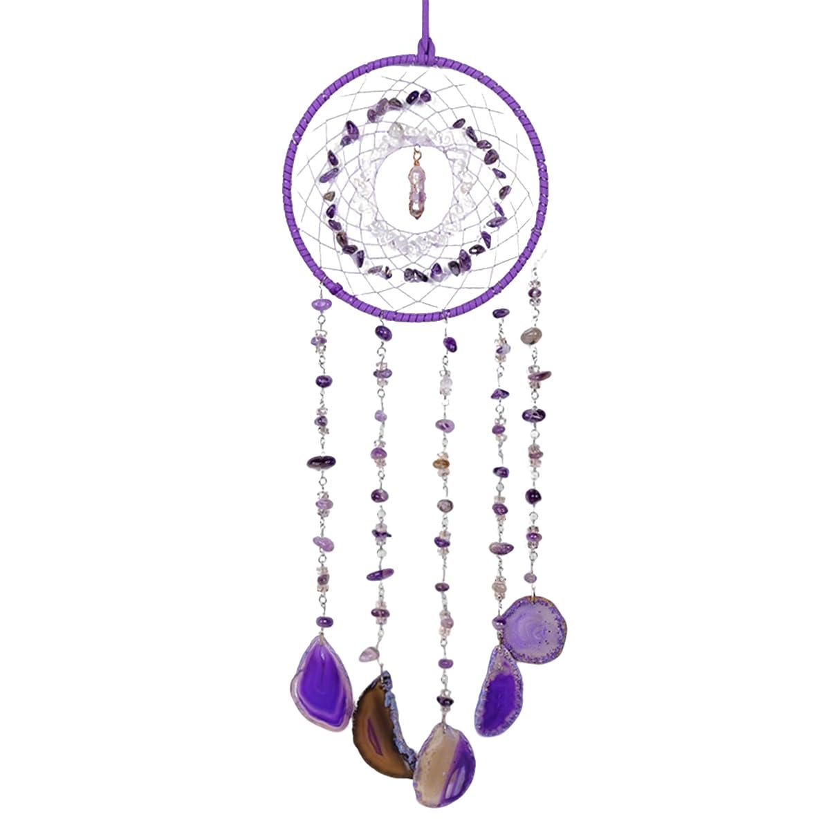 Attrape-rêves en cristal violet naturel pour décoration spirituelle de la maison