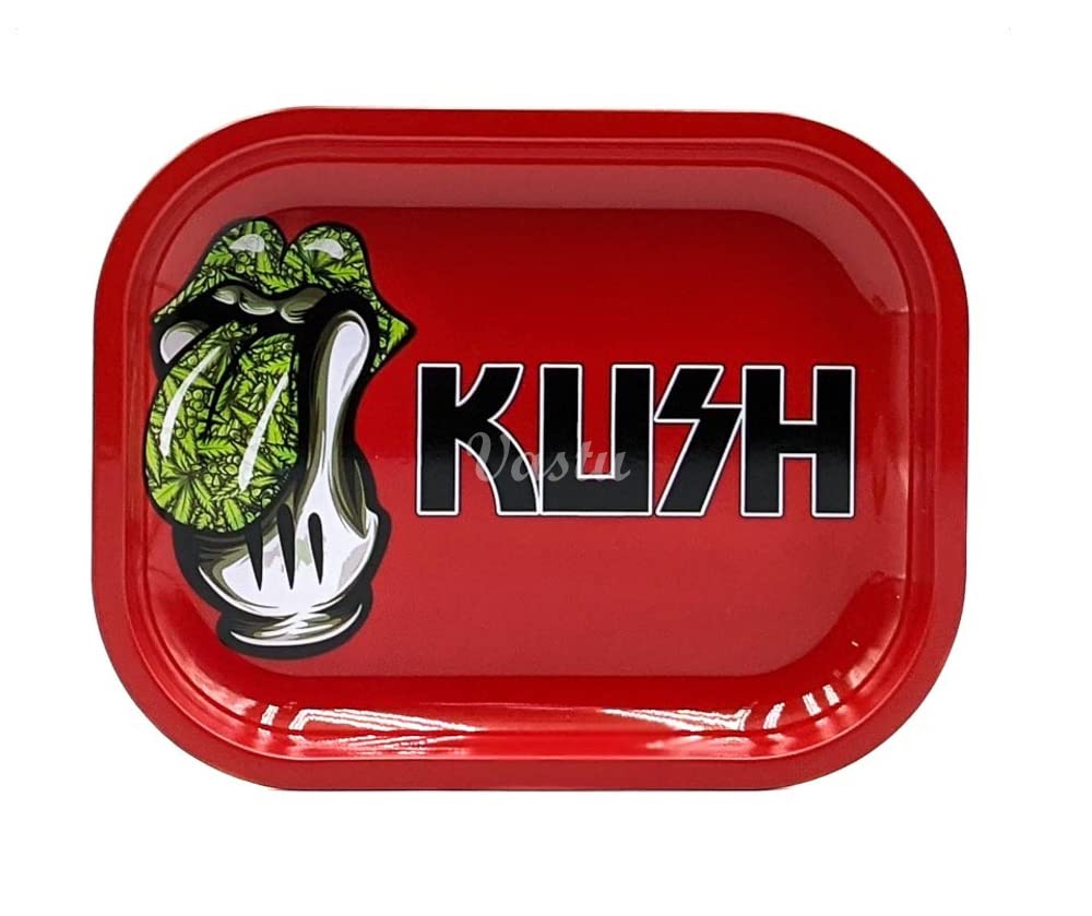 Rolling Tray - Small Metal Smoking Rolling Tray - Various Cartoon Designs (Stoner Kiss)