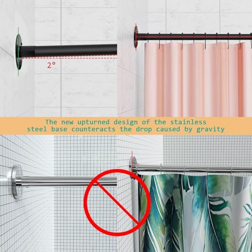 Image of Stretchable 304 Stainless L Shaped Bathroom Bathtub Corner Shower Curtain Rod Rack (Black 90-120x90-120cm)