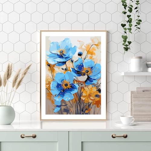 MIRCVSH Flowers Paint by Numbers for Adults with Framed Canvas-with Wooden Easel,Paint by Number on Canvas,DIY Acrylic Oil Painting Kits with Brushes Nice Gift Box for Home Wall Decor(12x16 Inch)