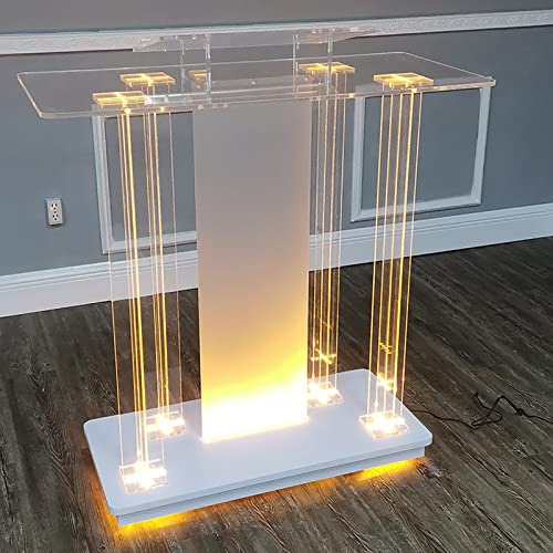 Yofsza Podium Table, Acrylic Podium, Pulpits For Churches, Speech Podium With Led Lights And Casters, Transparent Floor-Standing Podium With Wide Reading Surface, Reception Guest Table, Display Stand #TOP6