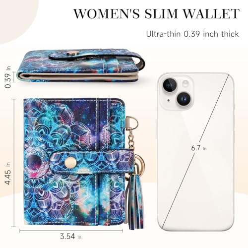 APHISON Women RFID Slim Bifold Wallet, Card Holder with Zipper Coin Purse, Ultra-Thin Compact Wallet with ID Window Minimalist Sky4