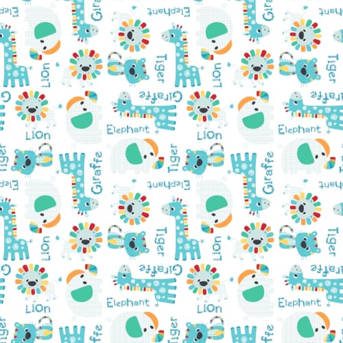 Image of LORETO - A QUALITY LINEN BRAND 144 TC 100% Pure Cotton King Size Fitted Bedsheet with 2 Pillow Covers for 72 x 72 Inch Mattress, All-Around Elastic, 8 Inch Deep Pocket, Aqua & Rainbow Animal Parade