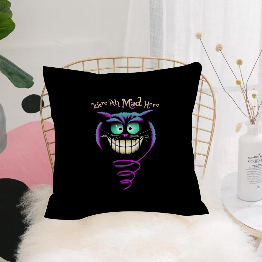 Hyosxw Smile Cheshire Cat Black And White Drawing - A1 Cushion Cover,Throw Pillow Case Home Decorative For Living Room Bedroom Sofa Chair 18X18 Inch,Smile Cheshire Cat Black And White Drawing,Pillowcase 45X45cm