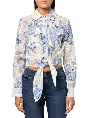 Guess Camicia da Donna Eco a Maniche Lunghe con Fiocco Adelaide, Stampa Gigli sognanti, L