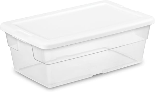 Sterilite 6 Quart Clear Plastic Stackable Storage Container Bin Box Tote with Snap-Close White Lid Organizing Solution for Home & Classroom, 60 Pack