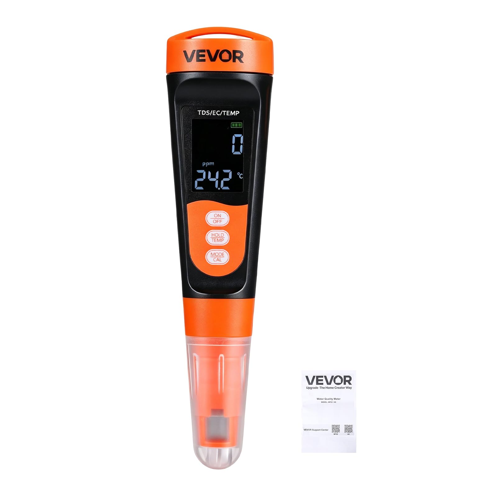 VEVOR Tester TDS, multiparametryczny pomiar EC/TDS 0-9990 str./min, cyfrowy tester jakości wody z ATC i przezroczystym wyświetlaczem VA, do wody pitnej, akwarium, basenu i hydroponiki, przenośny