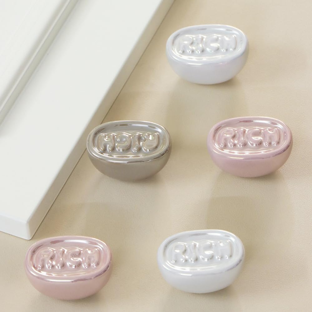 Generico Pomelli Decorativi 'RICH' per Mobili, Set di 2, Design Moneta in Rilievo, 4.4 x 3.2 cm, Rosa/Argento/Bianco (bianco)