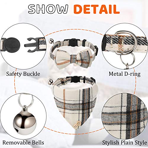 4 Pieces Bow Tie Cat Collar Bandana, Breakaway Pet Collar Bandana with Classic Plaid Adjustable Cat Collar with Scarf… - Image 6