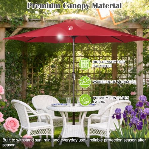 Image of Blissun 10FT Patio Umbrella, Outdoor Table Umbrella, Yard Umbrella, Market Umbrella with 8 Sturdy Ribs, Push Button Tilt and Crank, Red