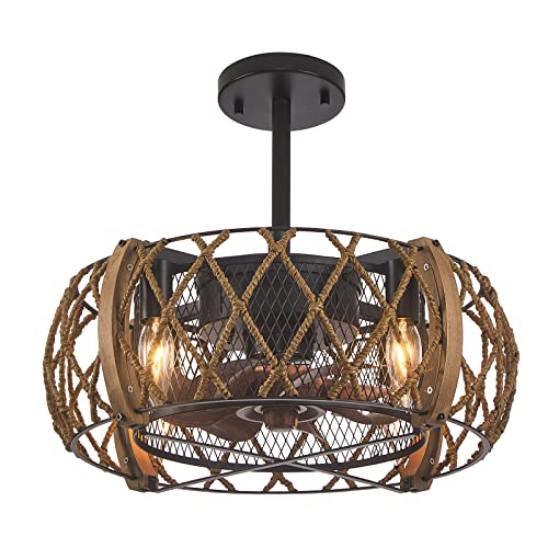 Rustic Ceiling Fans with Lights, 17 Inch Low Profile Caged Ceiling Fan with Lights Remote Control, Farmhouse Bedroom Ceiling Fans for Living Dining Room Kitchen - Image 8