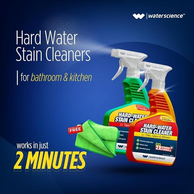 Image of WaterScience Ultimate Cleaner Combo | Tap Cleaner and Limescale Remover (1L)+ Free Microfiber Cloth | Washing Machine Descaler Tablets & Kitchen Cleaning Wipes For Bathroom, Kitchen Hard Water