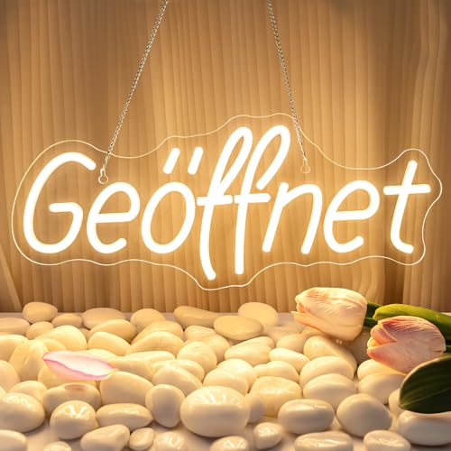 SIGNSHIP Geöffnet Neon Schild Geöffnet Warmweißes Led Schriftzug Hängeschild Türschild Open Leuchtschild mit 6 stufigem Dimmschalter USB Led Schild für Geschäfte Café Restaurant Supermärkte