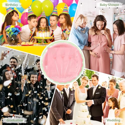 Image of Mulbozy 75 Pink Paper Plates and Napkins Disposable Set for Party,7in