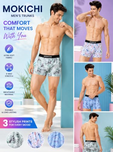 Image of Men's Printed Boxer Briefs | Comfortable Trunk-Style Innerwear with Elastic Waistband | Multicolor Pack of 3