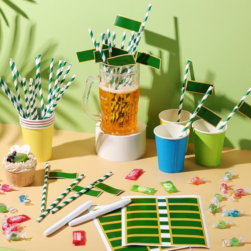 60 pitillos de papel verde y blanco a rayas miniatura 4