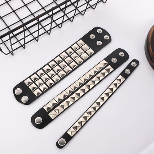 Set de 3 Pulseras Punk de Cuero Estilo 80s miniatura 4