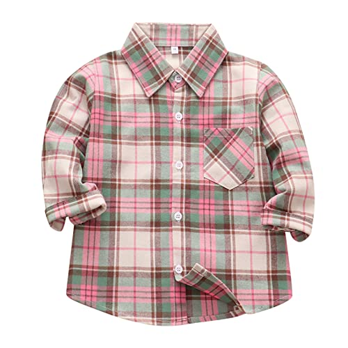 Toddler Boys Plaid Stripe Long Sleeve Blouse Flannel Casual Lapel Button Shirt Tops Trendy Fall Simple Tees Clothes