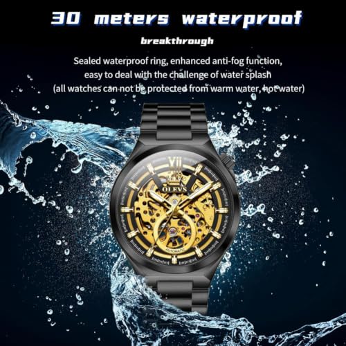 Image of OLEVS Mens Skeleton Watches Automatic Self Winding Mechanical Designer Luxury Dress Stainless Steel Waterproof Original Wrist Watches for Men
