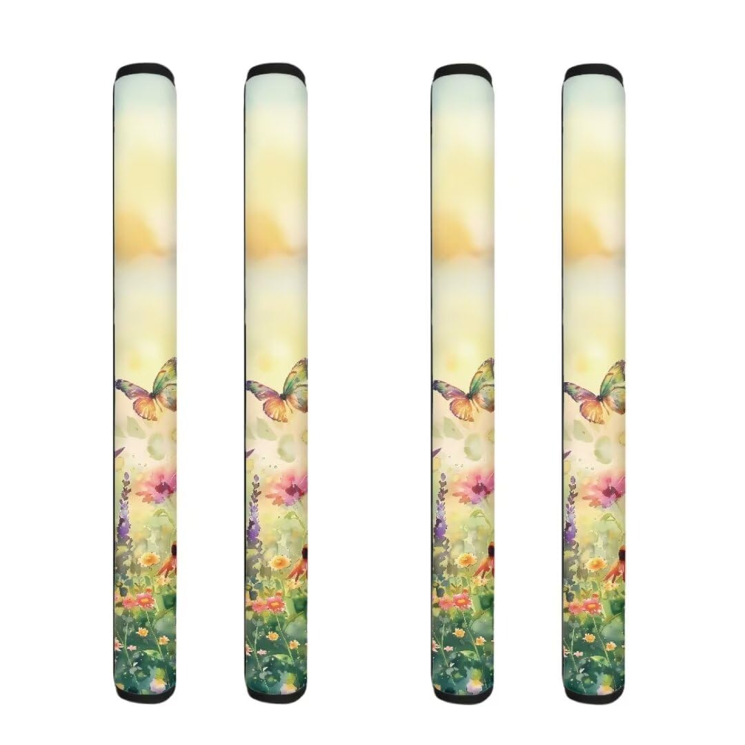 Washable Refrigerator Door Handle Covers Pack of 4, Anti-Skid Protector for Fridge Oven Keep Away Fingerprints Liquid Oil Stain Food Spot Home Kitchen Decor, Butterfly Floral Green