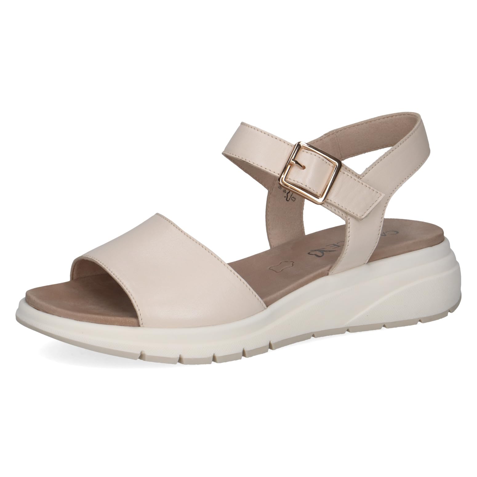 Caprice women's flat sandal in leather, Beige (CREAM PERLATO), 7.5 UK