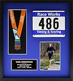 Runners/Sports Pro Display Frame for Medal Award, Racing Bib/Other, Photo & Printed Graphic Info Insert -Marathon/10K/5K/Triathlon, Biking, Swimming & Other Sport/Academic/Artistic Events (Blue Mat)