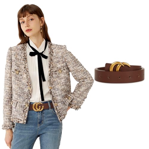 Image of Women's Fashion Classic Metal Buckle Leather Belt with Jeans Dress