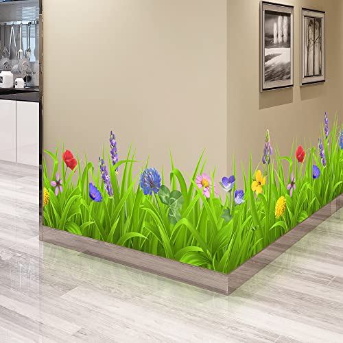 Drwssr Fresh Green Plant Wall Stickers Baseboard Stickers Green Leaves Colorful Flowers Wall Decals Diy Removable Murals Pvc Garden Wall Decor For Living Room Bedroom Bathroom Kindergarten Furniture Decor #TOP3