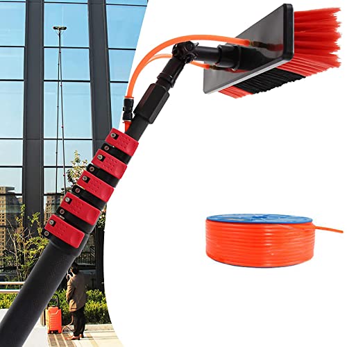 Poste de Limpieza de Ventanas para Exteriores de 12 pies a 36 pies, Kit de Poste Alimentado por Agua con Cepillo telescópico Alimentado por Agua con rociador de Manguera, Sistema de Limpieza