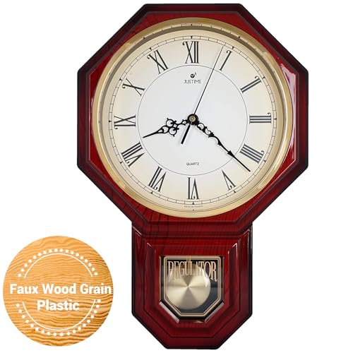 JUSTIME Pendulum Wall Clock with Westminster Chime, 17.5" Large Regulator