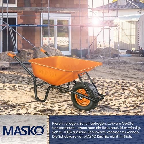 MASKOยฎ Kruiwagen, bouwkruiwagen, tuinkruiwagen, 100 liter tot 250 kg, luchtbanden met stalen velg, verzinkt stalen frame, tuinkar, schuifwagen, transportwagen - Afbeelding 4