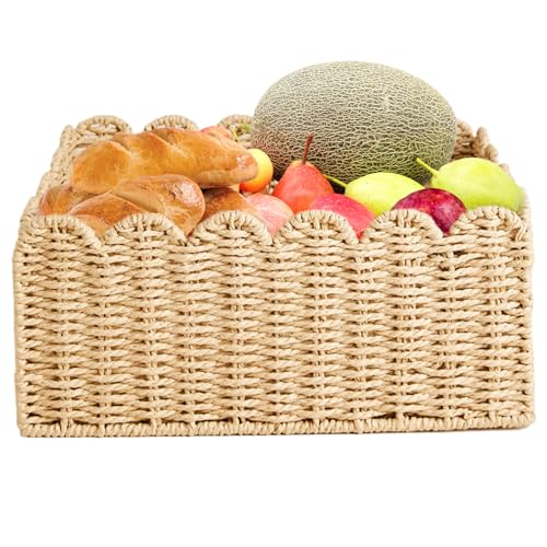 Panier de rangement tissé festonné en osier haut de gamme