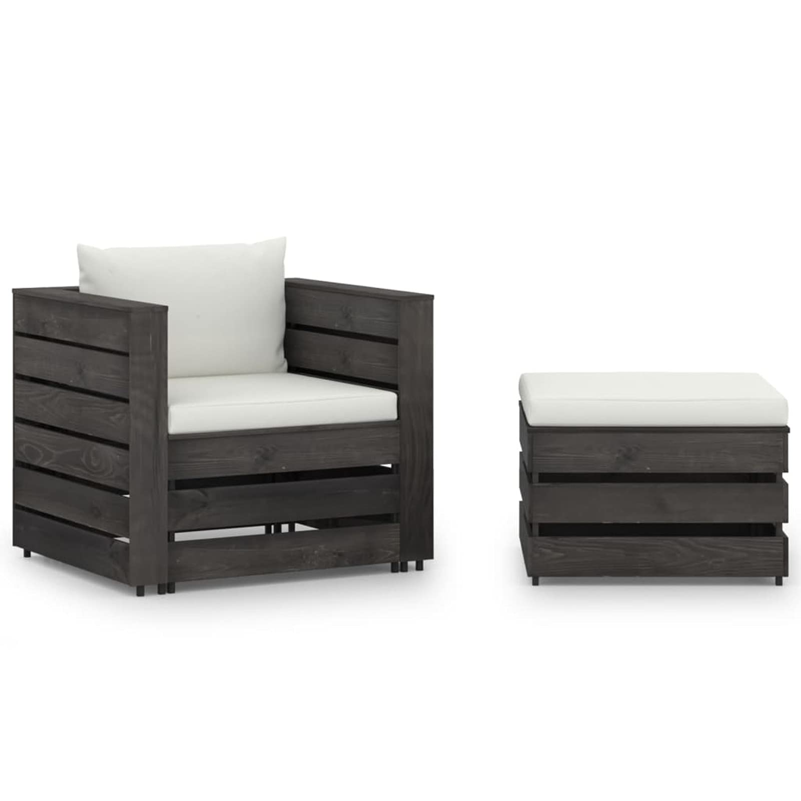 Coussins en bois imprégné gris ensemble de 2 pièces de jardin pour salon extérieur