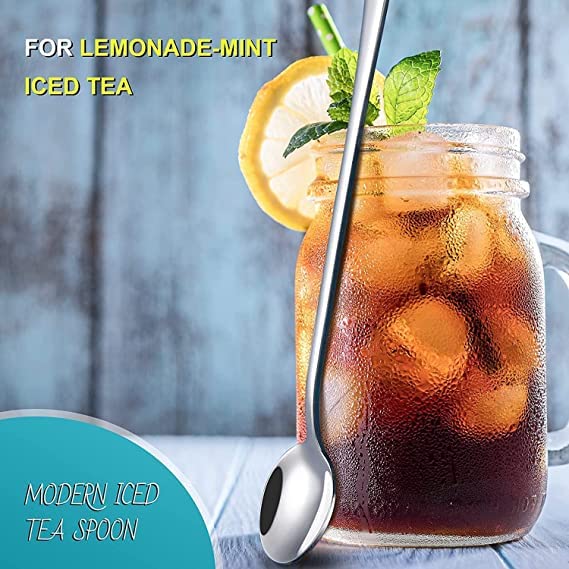 6 pics Long Handle Spoon soda Spoon Long Mixing Stirring Spoon for Iced Tea, Coffee Suitable for Tall Glasses, Cocktail Bar Stainless Steel Long Handle Spoon, Soda Spoon 2