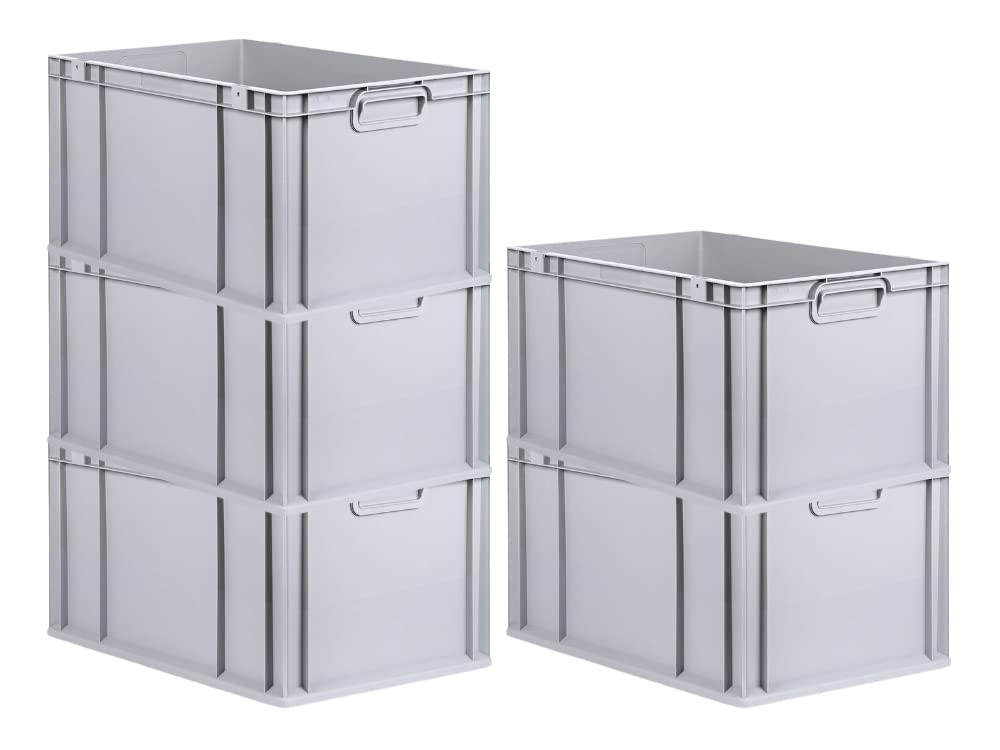PROREGAL SET SUPER ÉCONOMIQUE 5x Bac Euro NextGen Grip | HxLxP 32x40x60cm | 65 litres | Poignées fermées | Fond renforcé | Eurobox, boîte industrielle, boîtes de rangement, empilables