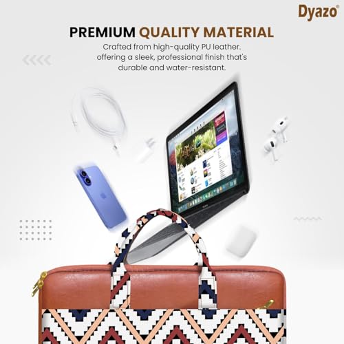 Image of Dyazo Laptop Sleeve Bag 15 to 15.6 Inch for Woman | Jute & Vegan Leather Handcrafted Slim Case with Zipper | Stylish & Durable Office Laptop Bag for Work, College and Travel