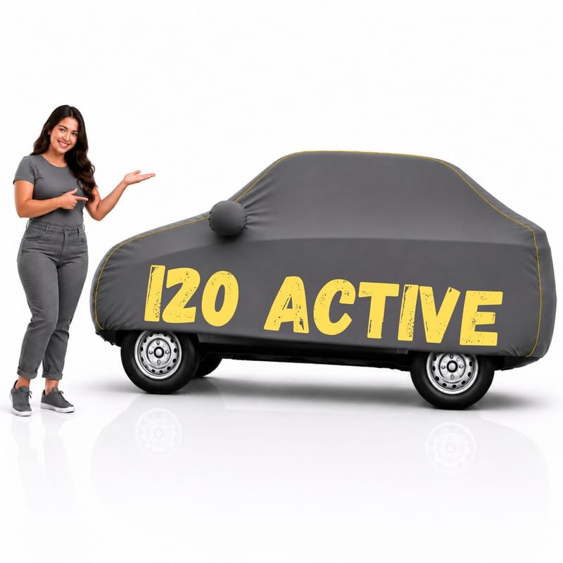 Image of Long-Life 100% Waterproof i20 Active Car Body Cover for Dust & Rain, Compatible with All Models of i20 Active Car Cover, Comes with Bird Droppings, Scratch, UV and Paint Protection - Grey