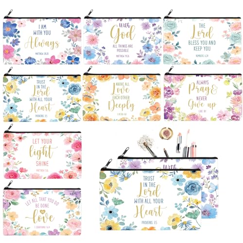 Talltalk 8 Pcs Christian Pencil Bags Inspirational Bible Verse Cosmetic Bags Motivational Gifts with Prayers Double Sided Makeup Pouch Religious Gifts for Christmas Friends, Multicolor, Inches