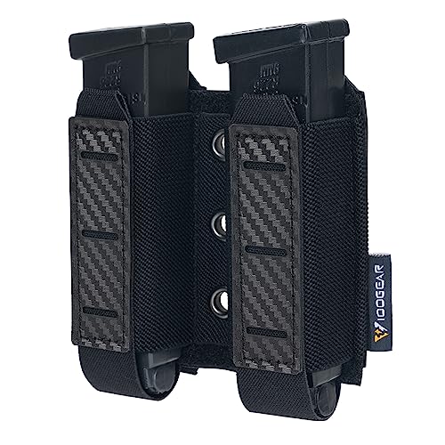 IDOGEAR custodia per caricatore di pistola Molle Magazine Pouch 9MM Doppia Stack Elastic Magazine Holster con Pannello di Loop Interno Laser-Cut Hardshell Mag Carrier (Black)